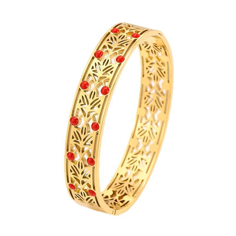 Chinese style red sapphire light luxury gold retro court style elegant stainless steel