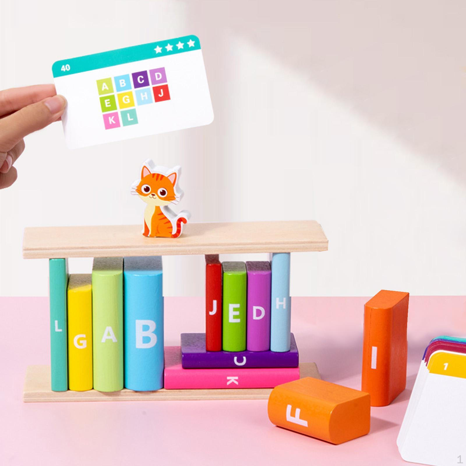 

Wooden Building Blocks Set,Stacking Color Shape Sorting Toys with Cat for Toddlers School