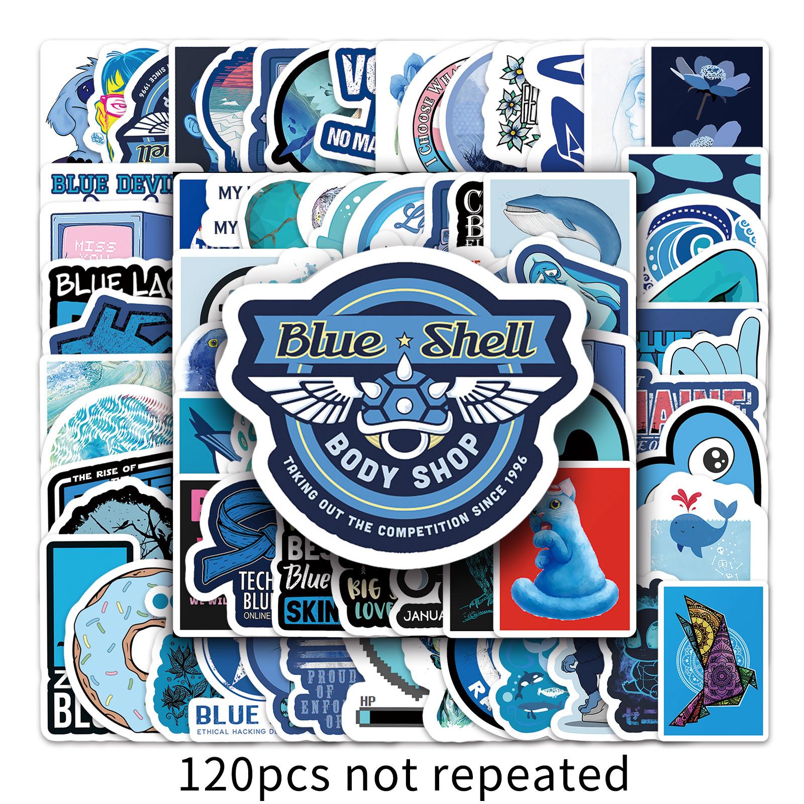 

120 синих наклеек в стиле граффити с персонализированными трансграничными маленькими свежими наклейками, водонепроницаемые наклейки для багажа «сделай сам», скейтборд