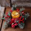 Door Wall Window Christmas Ornament Artificial Pinecone Candlestick Wreaths with Red Berries & Leaf Table Centerpiece