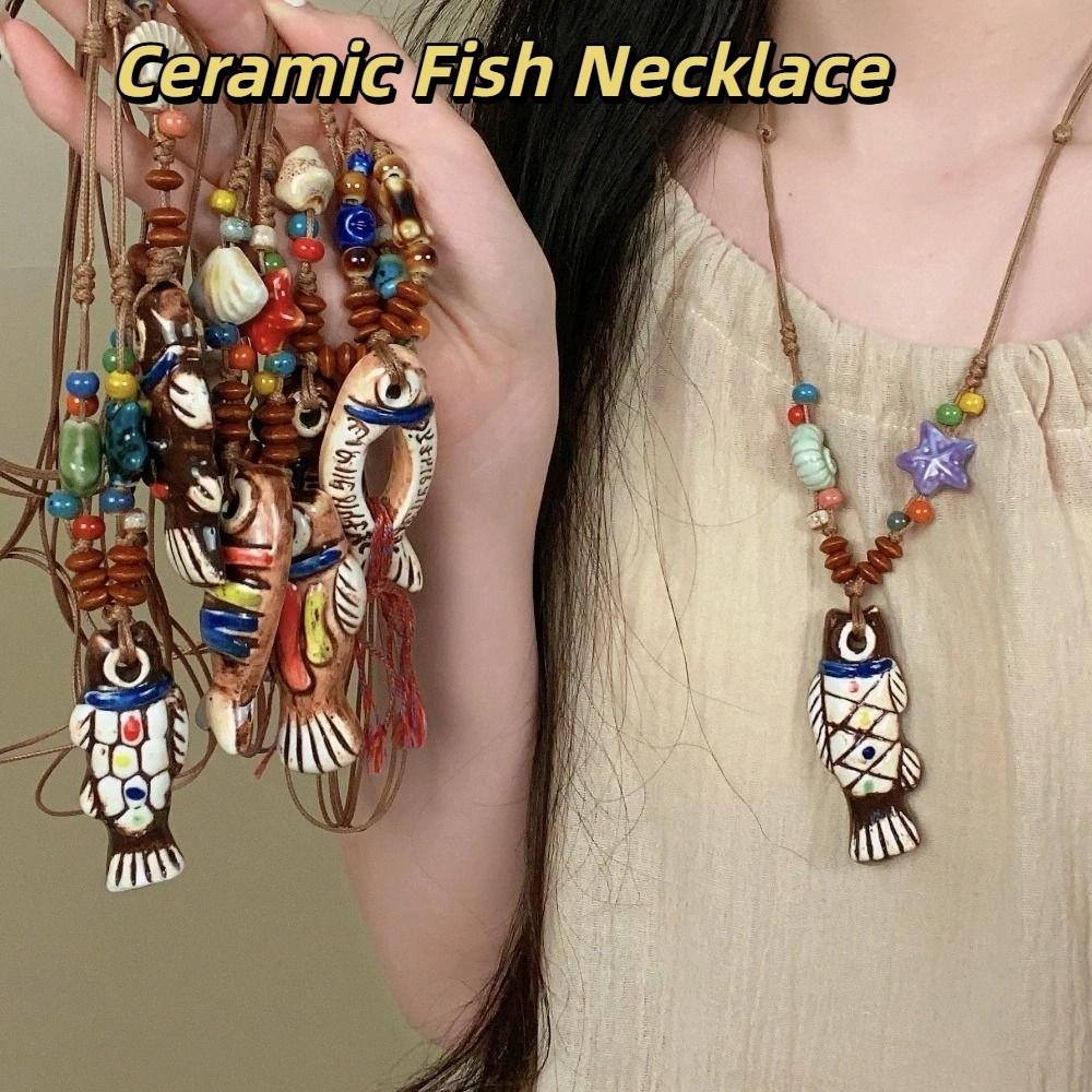 Tassel Ethnic Style Necklace Wood Bohemian Style Choker Antique Long Sweater Chain  Decoration