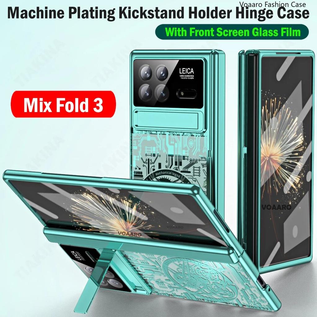 Luxury Kickstand Case for Xiaomi Mix Fold 3 Case Machine Plating Cover for Xiaomi Mix Fold 3 Hinge Case with Front Screen Film