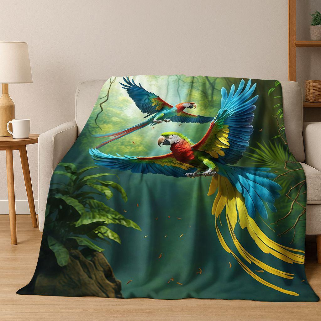 Bunte Tropische Papageien Ara Natürliche Vögel Kunst Flanelldecke, Gemütliche Weiche Überwurfdecke für Zuhause Schlafzimmer Bett Sofa Abdeckung Kinder