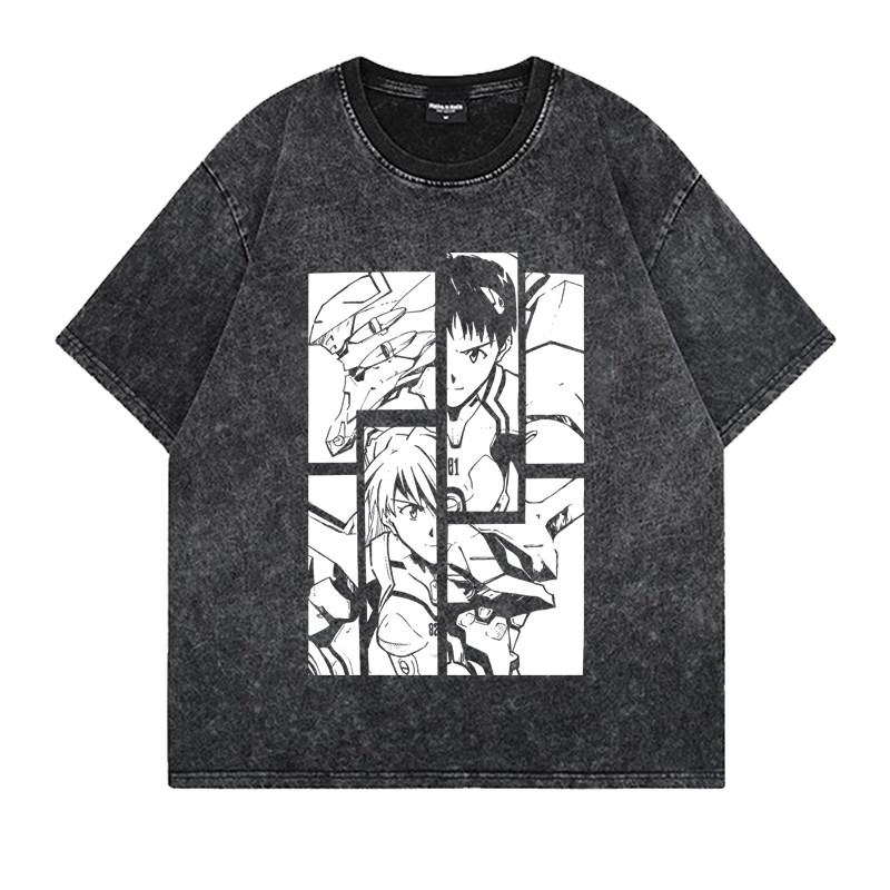 T-shirt Stampata Evangelion Unit Neon Uomo e Donna T-shirt Lavata Cotone Vintage Alta Qualità YK Tops