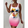 Womens Sleeveless Bodycon Midi Dress With 3D Print Breathable Lightweight Casual Office Wear