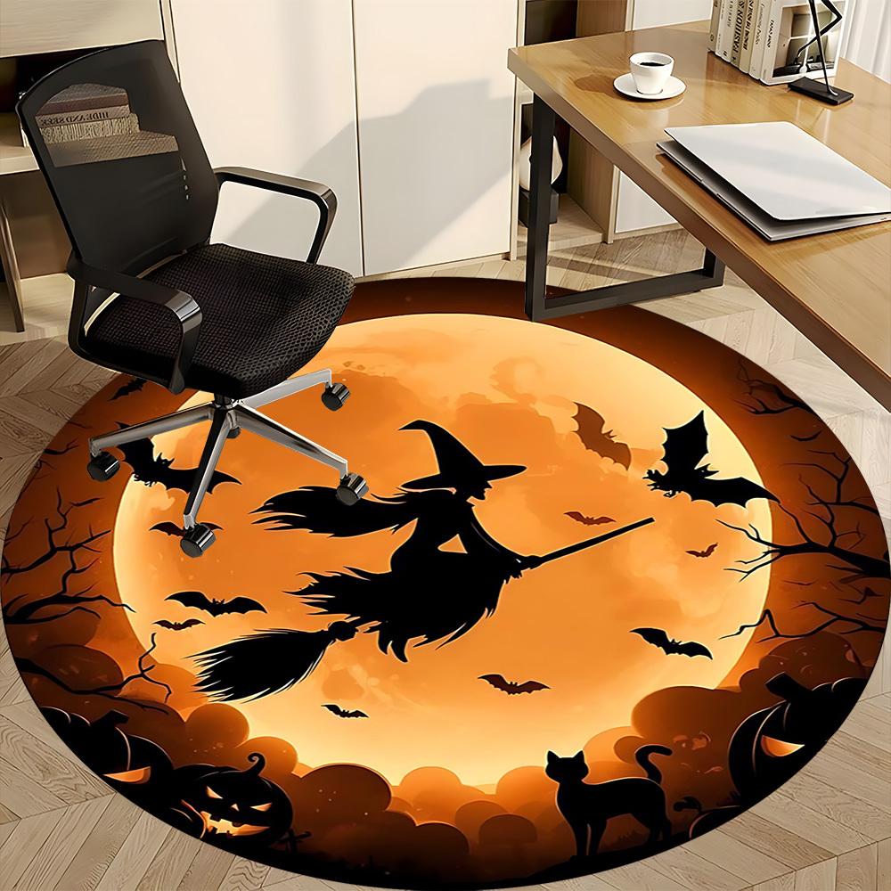 1pc Halloween Witch Office Round Area Rug, Under Office Chairs Bedroom Living Room Home Decor, Room Deco