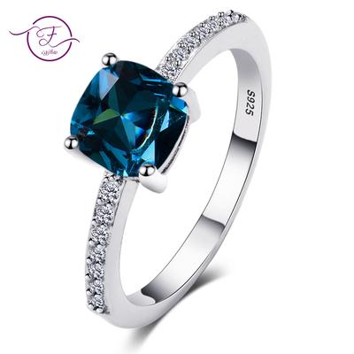 Charms Women's Wedding Rings High Quality Peacock Blue Aquamarine Zircon Ring  Party Engagement Jewelry Gifts