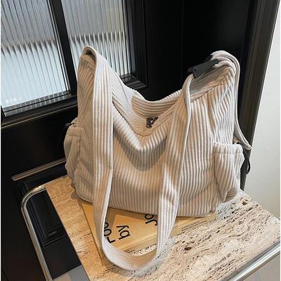 New Fashion Corduroy Women's Large Capacity Shoulder Crossbody Bag Vintage Solid Color Dumpling Hobo Bag for Travel and Daily CLE