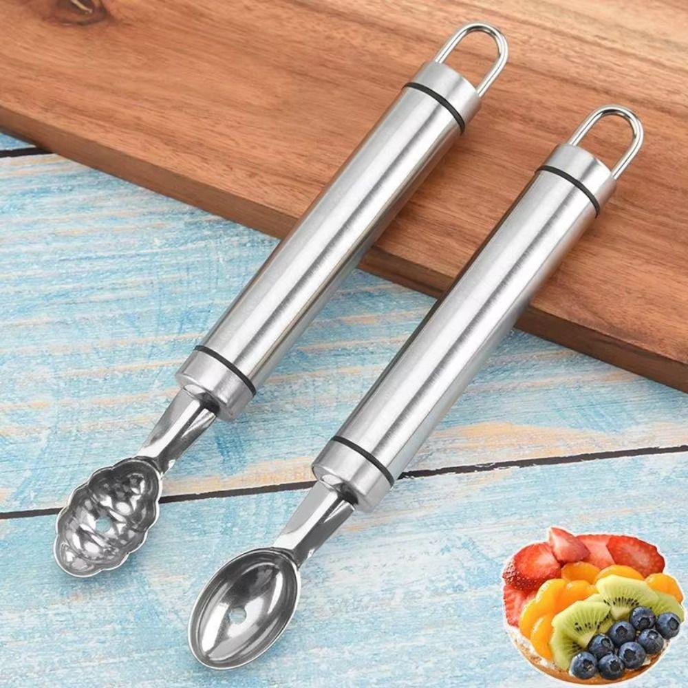 4PCS New Stainless Steel Fruit Carving Spoon Silver DIY Carving Waviness Baller Shaping Kitchen Gadgets Kitchen Bar Supplies