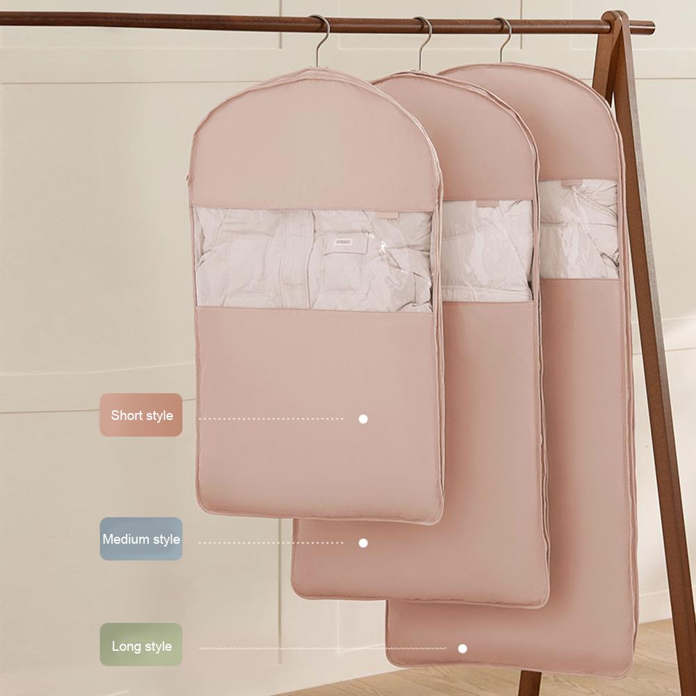 Space Save Hanging Garment Bag Dust Cover Down Coat Bag Travel Clothes Organizer for Closet Storage with Self Compression Zipper