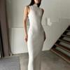 Rochie Midi Tricotată Stil Francez cu Guler Înalt Fără Mâneci Slim Fit Elegantă Primăvară Vară Noutate Rochie Modă Femei