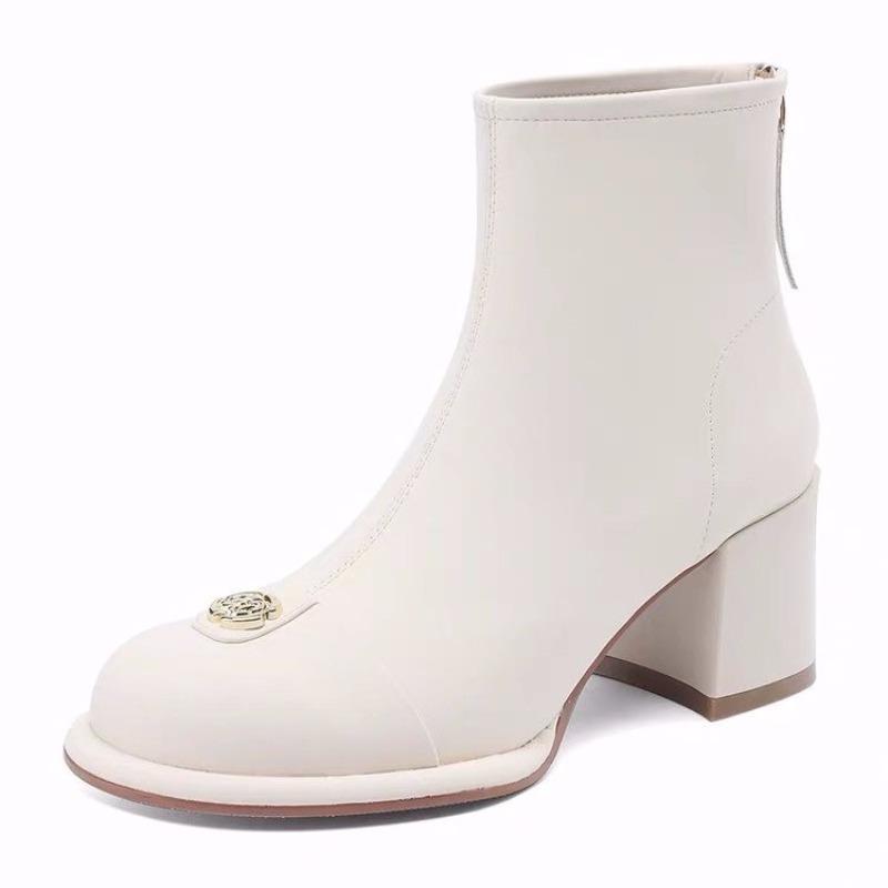 Fashion Booties Women Spring and Autumn Single Boots Fashion Block Heel Round Toe Skinny Boots