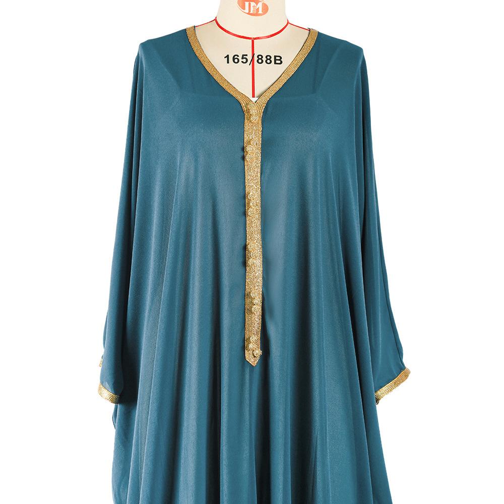 Naher Osten Muslimisches Kleid Seeblaues Band Cape Dubai Loses Fledermaushemd Robenkleid