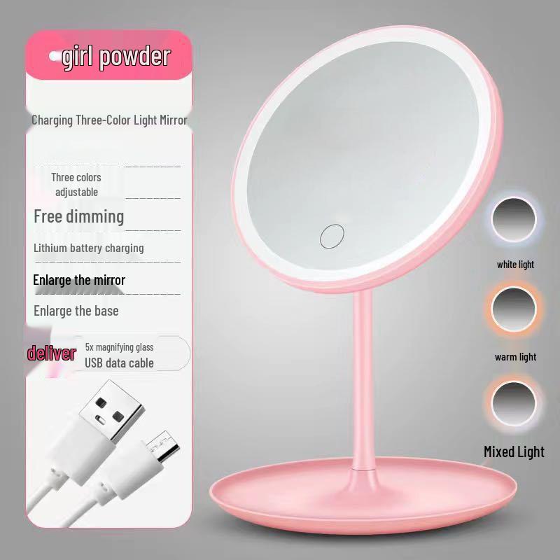 LED Light Desktop Makeup Mirror, Color-Changing Portable Mirror for Home and Dressing Table.