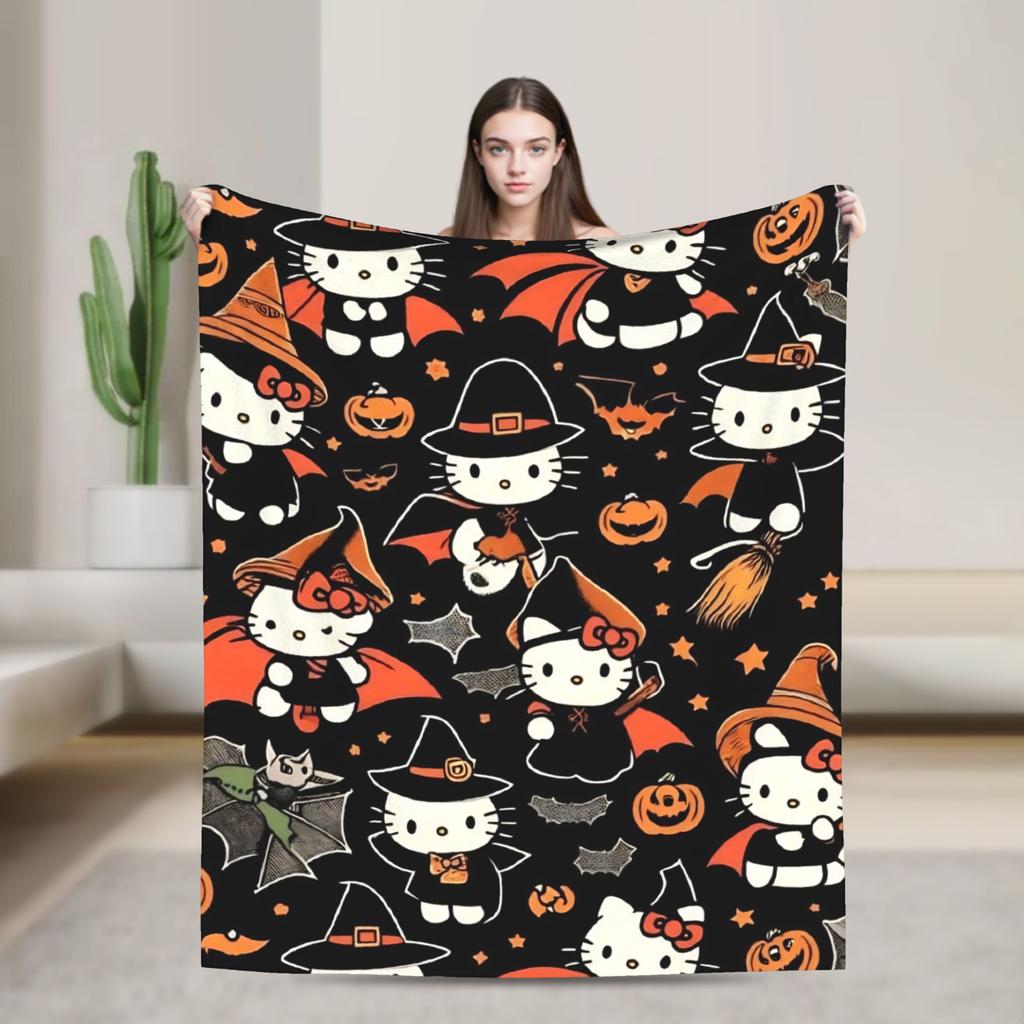 Leopard Hello Kitty Cartoon Blankets Coral Fleece Plush  Winter  Portable Lightweight Throw Blankets for Bed Outdoor Quilt