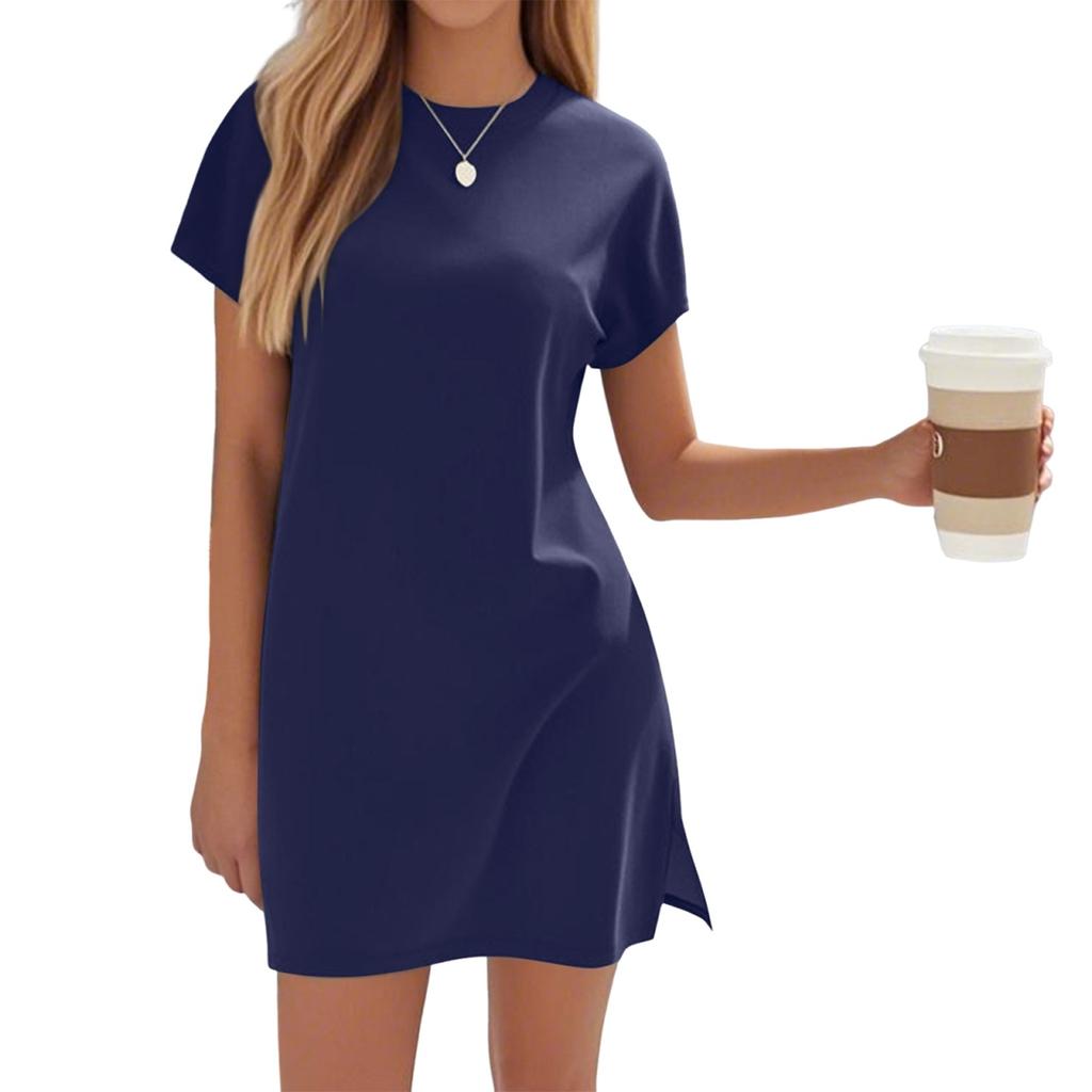 Women's Coverups Short Sleeve T-Shirt Dress Casual Side Slit Loose Fit Knee Length Beach Dress