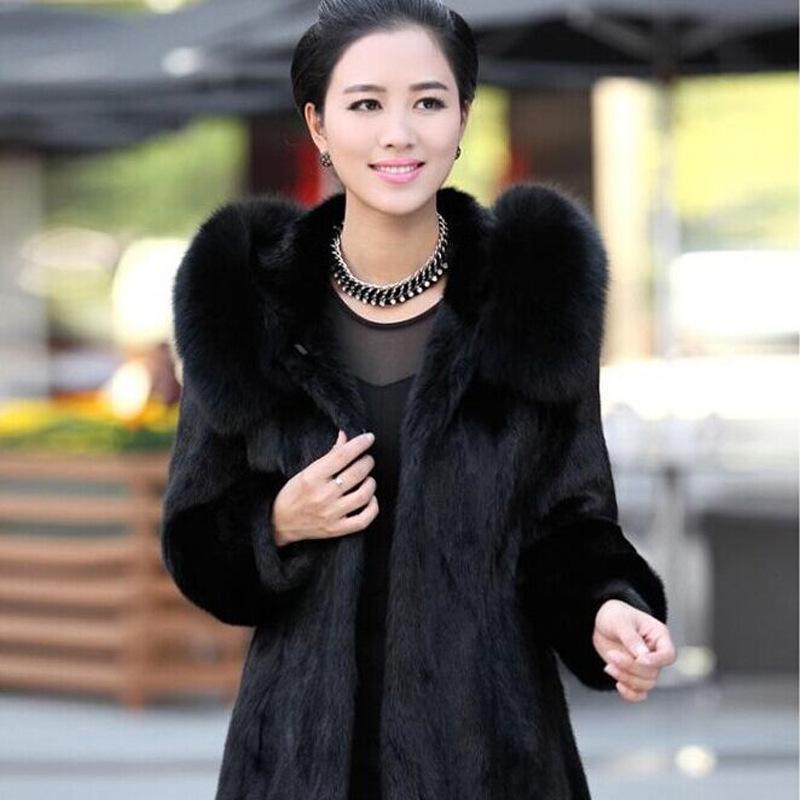 Palton Subțire de Damă din Blană Artificială de Vulpe cu Glugă - Palton Lung Călduros pe Stoc