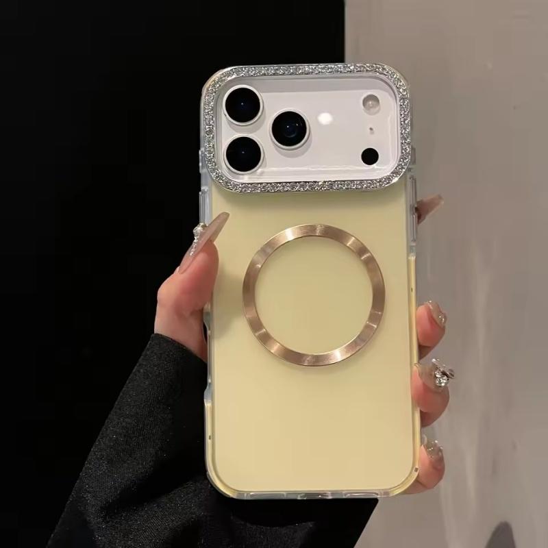 Luxury Sparkling Diamond Decorative Camera Frame Magnetic Case iPhone 17 Air 16 15 14 Plus 13 12 Pro Max 11 Shock Bumper Cover