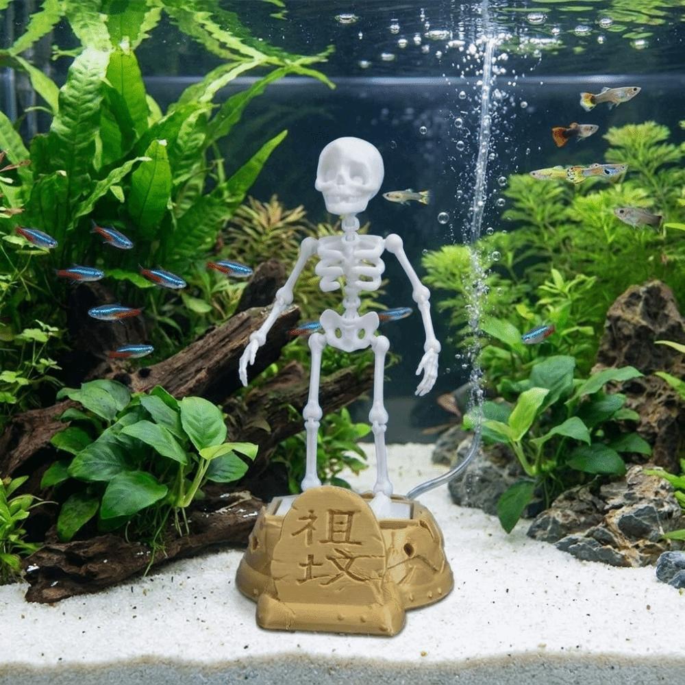 Plastic Fish Tank Dance Skull Ornament Gothic Wiggling Skeleton Statue Halloween Decor