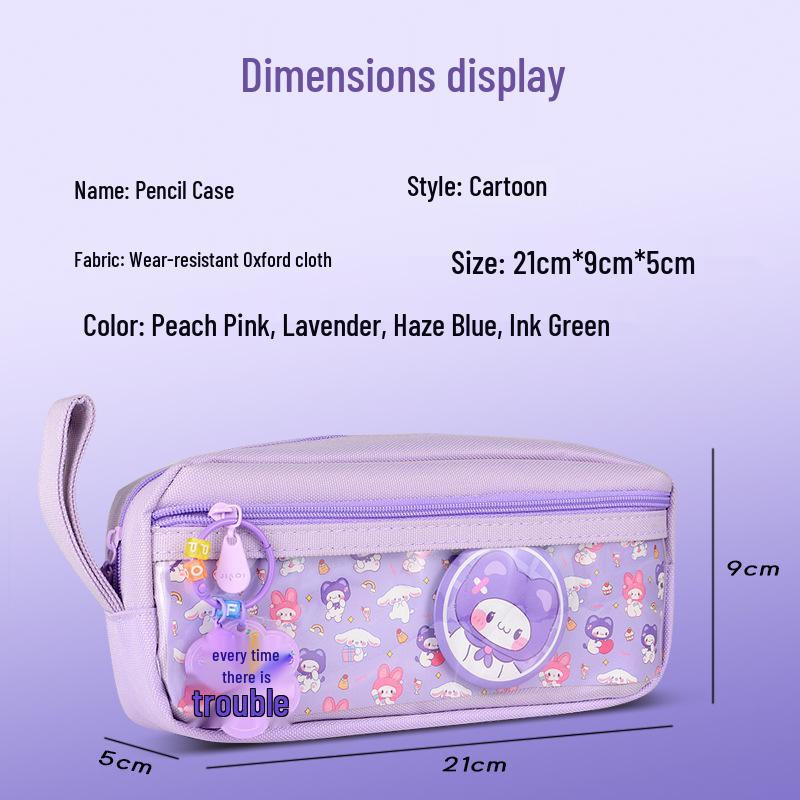 Stylish Double-Layer Canvas Pencil Case for Kids - Cute Badge Design, Large Capacity, Perfect for Primary Students