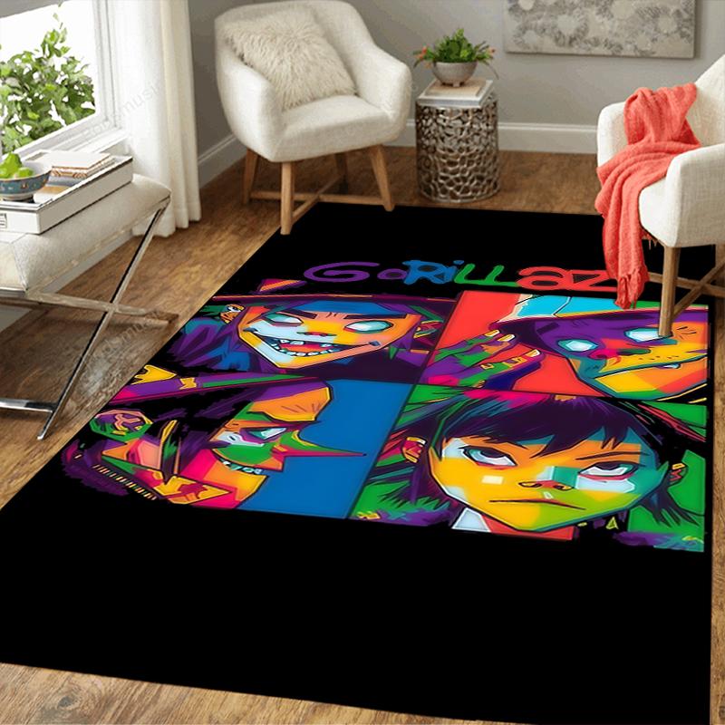 1Pc Gorillaz Artwork Collage Rug, Office Carpet Indoor Outdoor Doormat, Non-Slip Soft, Living Room, Christmas Halloween Gift M929460