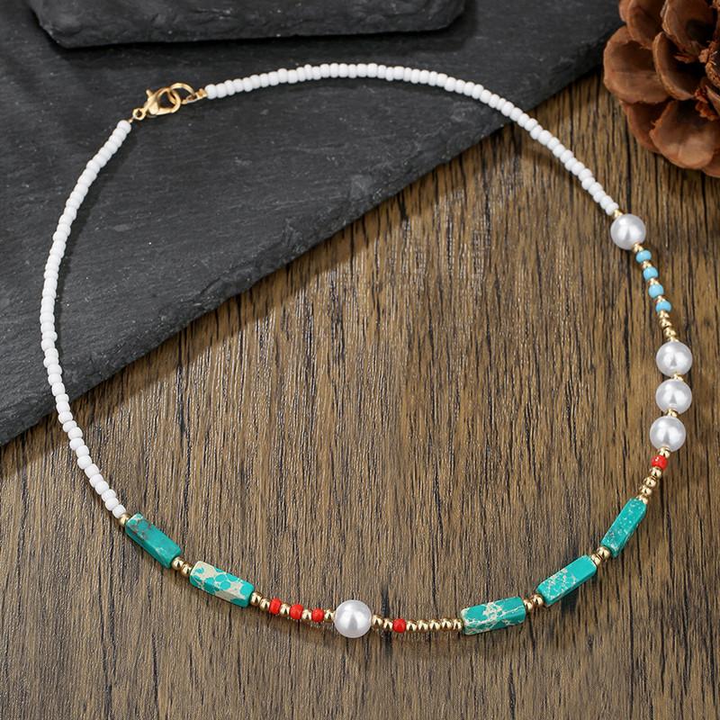 

New Korean Colorful Cute Seed Beads Chain Choker Necklace For Women Baroque Simulated Pearls Beaded Collar Boho Jewelry