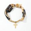 Retro Silk Scarf Print Necklace with Metal Beads and French Knot Clavicle Chain