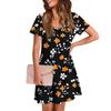 Women's Summer V-neck Casual Beach Dress Short Sleeve Floral Print Dress