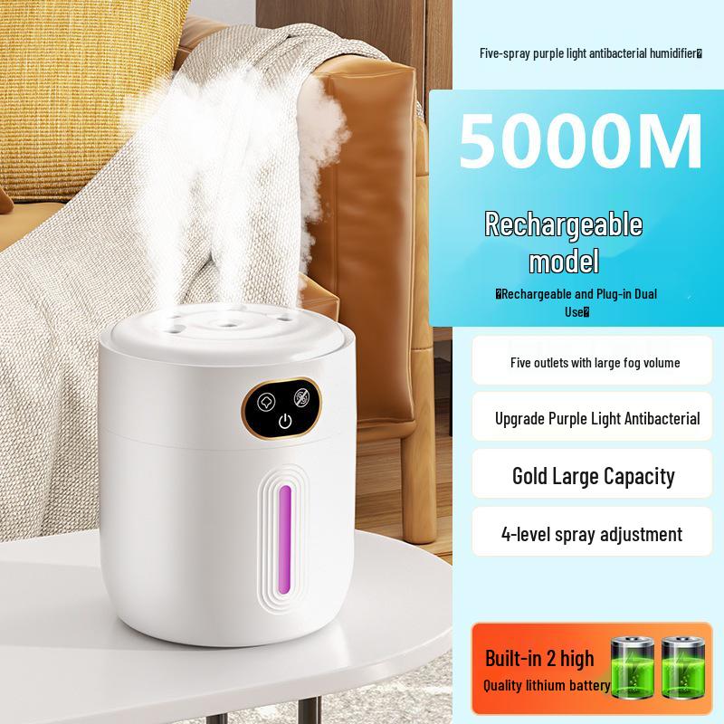 Ultraviolet Antibacterial Rechargeable Humidifier: Silent, Large-Mist, Ideal for Bedrooms & Safe for Pregnant Women & Babies.