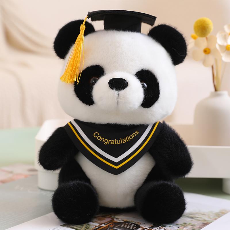 25cm Kawaii Doctor Panda Plush Toys Kawaii Panda Bears with Doctorial Hat Plushie Doll Stuffed Animal Toy Kids Graduation Gift