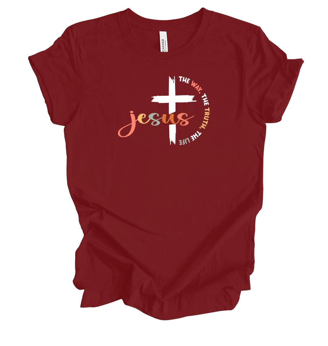 Trenz Shirt Company Christian Tee Colorful Cursive Jesus, The Way, The Truth, S