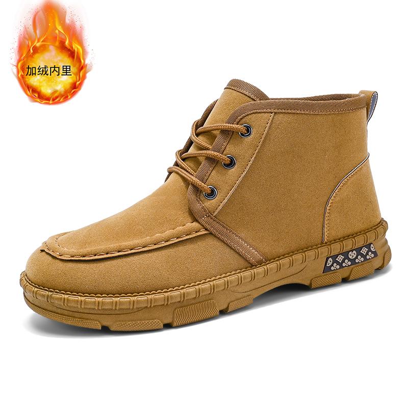 New Solid Color Lace Up High Top Cotton Shoes for Men Thickened Cold and Warm Men's Shoes Anti Slip and Waterproof Martin Boots