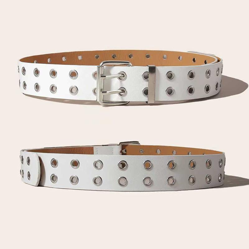 Unisex Star-Studded Hip Hop Punk Leather Belt with Double Holes