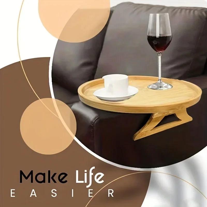 Foldable Couch Tray Natural WoodenSofa Armrest Clip-On Tray Portable Sofa Armrest Tray for Snacks Drinks Remote Control Coffee