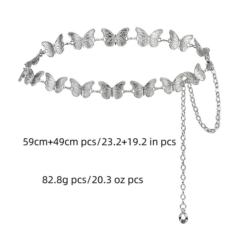 Butterfly Metal Waist Chain Women Y2K Retro Versatile Silver Color Waist Chain Dress Short Skirt Gothic Chain Fashion Accessory
