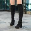 Damskor med hög klack, sexig europeisk och amerikansk stil höst och vinter nya vattentäta platå tjock klack stor storlek romerska medelhöga stövlar