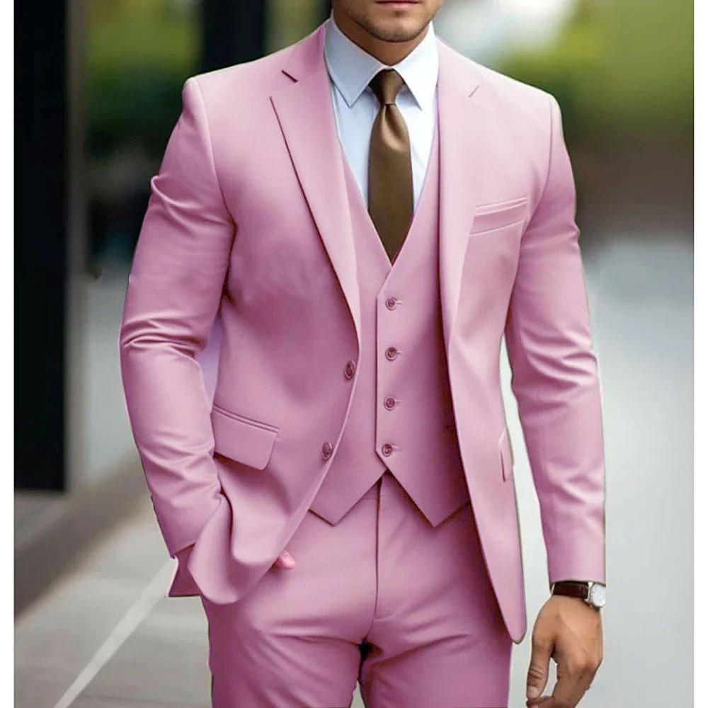 New Men's Suits Formal Outfits 3 Pcs Elegant Single Breasted Notch Lapel Formal Blazer Slim Fit Costume (Jacket + Vest + Pants)