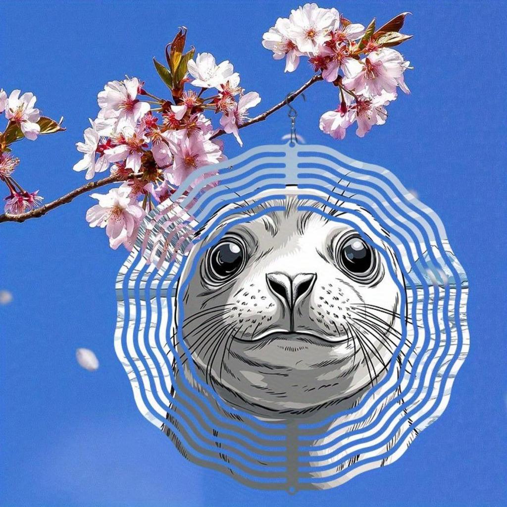 2D Metal Wind Turbine Decor – Glacier Seal Pattern Design, Outdoor Garden & Terrace Ornament for Courtyards, Balconies