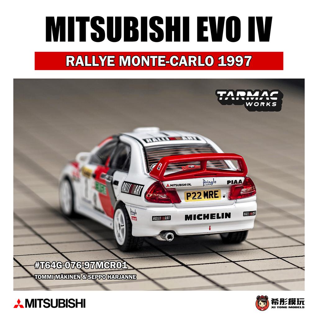 TARMAC WORKS TW Mitsubishi Lancer Evolution IV RALLYE MONTE-CARLO 1997 Roxy Car Alloy Model Miniature Diecast Collection Toys