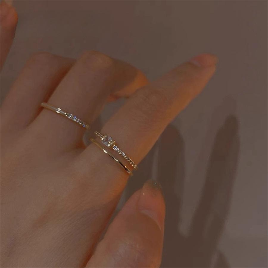 French Retro Double-layer Zircon Ring, Female Index Finger Ring Ins Wind Simple Ring
