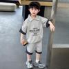 Boys' Trendy Summer Polo Collar Cotton Patchwork Two-Piece Set: Stylish Short Sleeve Shirt & Shorts