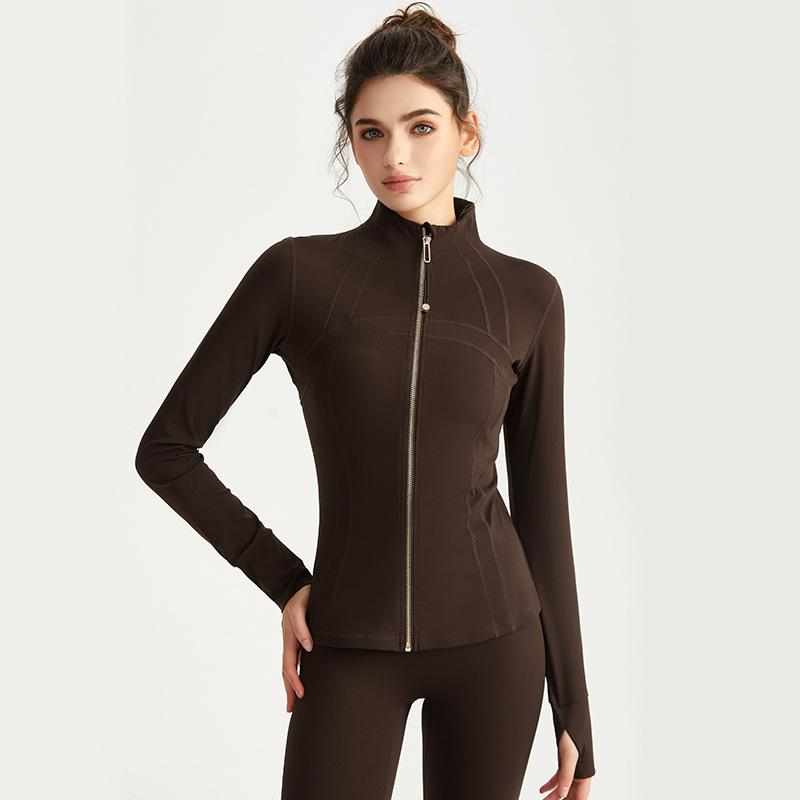 Weiman's New Sports Coat, Women's Slim and Thin Yoga Top, Long Sleeve Belt, Finger Cover, Stand-up Collar, High-end Yoga Clothes.