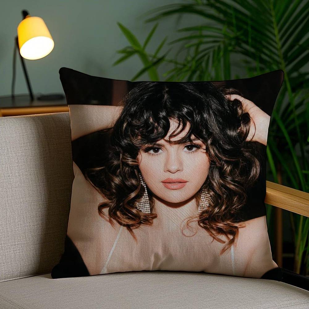 Hot Singer S-Selena G-Gomez Pillow Case Home Dorm Chair Back Short Plush Double-Sided Printing Office Nap Time Cushion Cover