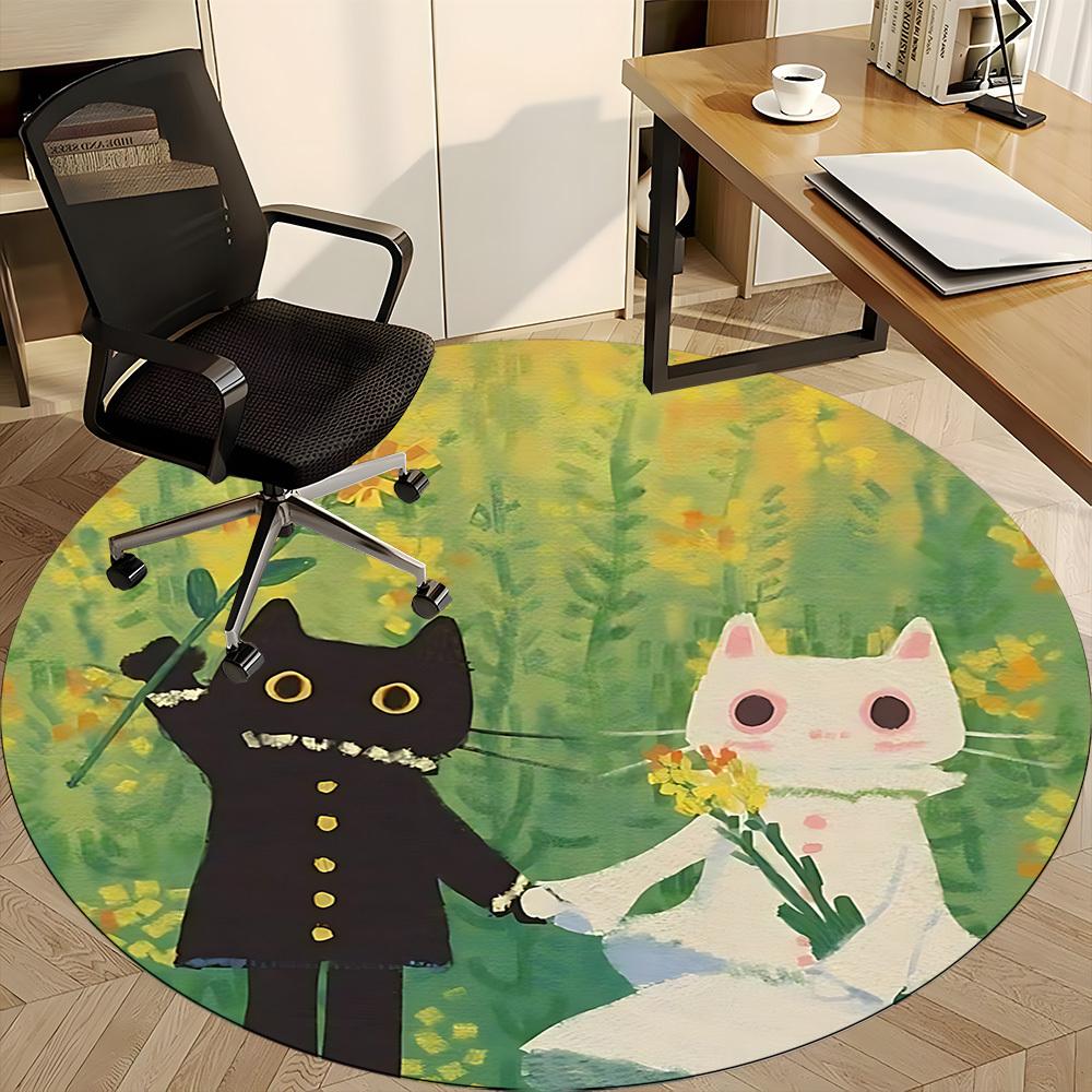 1PC Cat Wedding Office Round Area Rug, Mat Suitable ForOffice, Under Office Chairs Bedroom Living Room Home Decor, Room Deco
