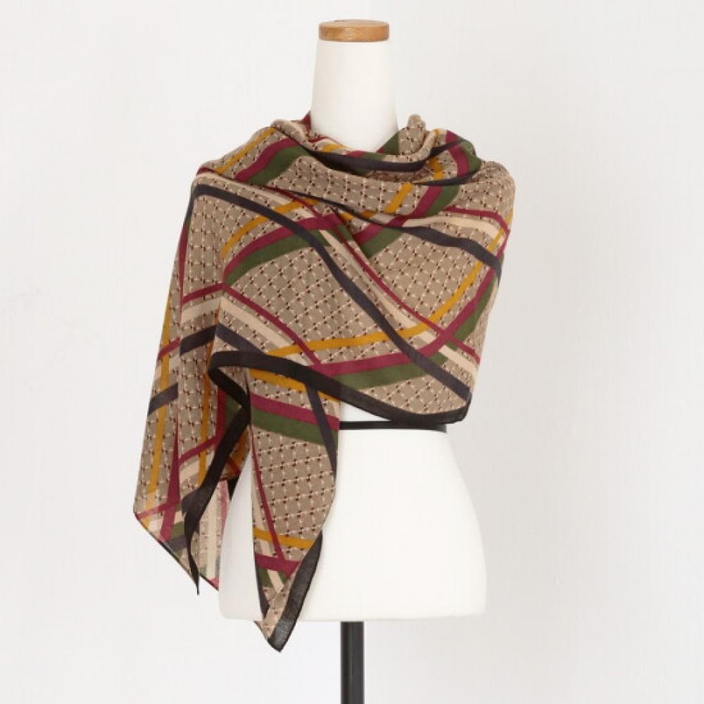 Shop Women Long Rectangular Fashion Scarf Beige Drn Wsc 0654