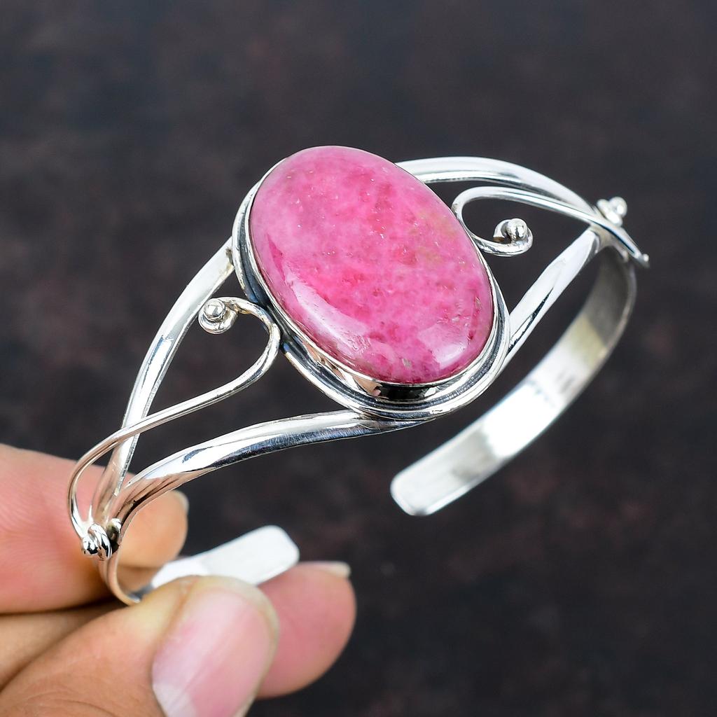 Rhodonite Gemstone Cuff Bracelet Elegant Jewelry 925 Sterling Silver Bangle Adjustable Handmade Cuff Bracelet Women Jewelry Engagement Gifts