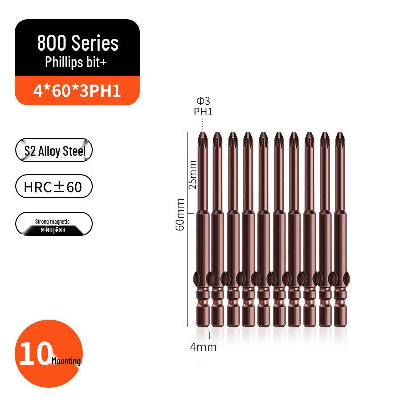 800-Character Electric Screwdriver Set, 4mm Diameter, Round Shank & Handle, Fine Head Bits PH0 PH1