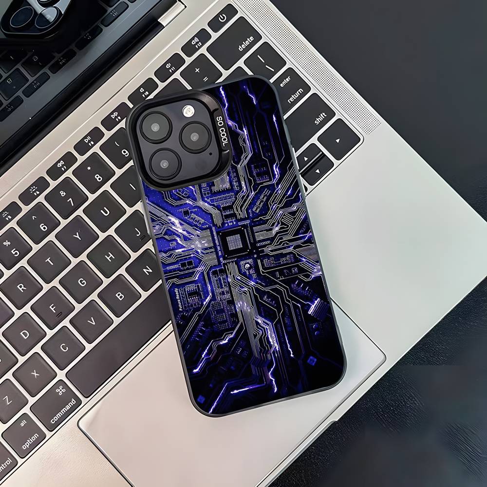 Science Circuit Board Phone Case For iPhone 17,16,15,14,13,12,11,Pro,Max,Plus,Black Matte Shockproof Cover