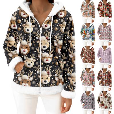 Damen Freizeitmode Langärmiger Fleece-Kapuzen-Cardigan mit Reißverschluss