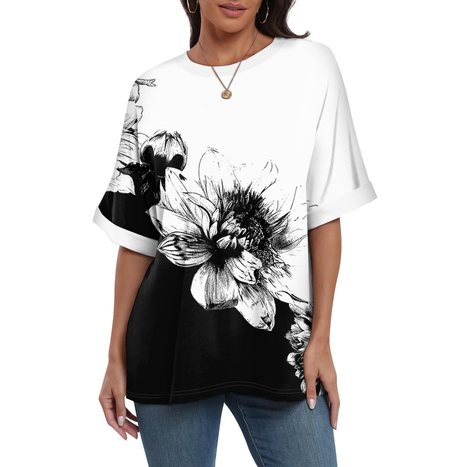 

Женская свободная футболка оверсайз с принтом, круглым вырезом и длиной до плеч, с короткими рукавами L чёрный